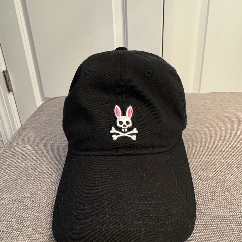 Black Cap with Bunny Skull Embroidery